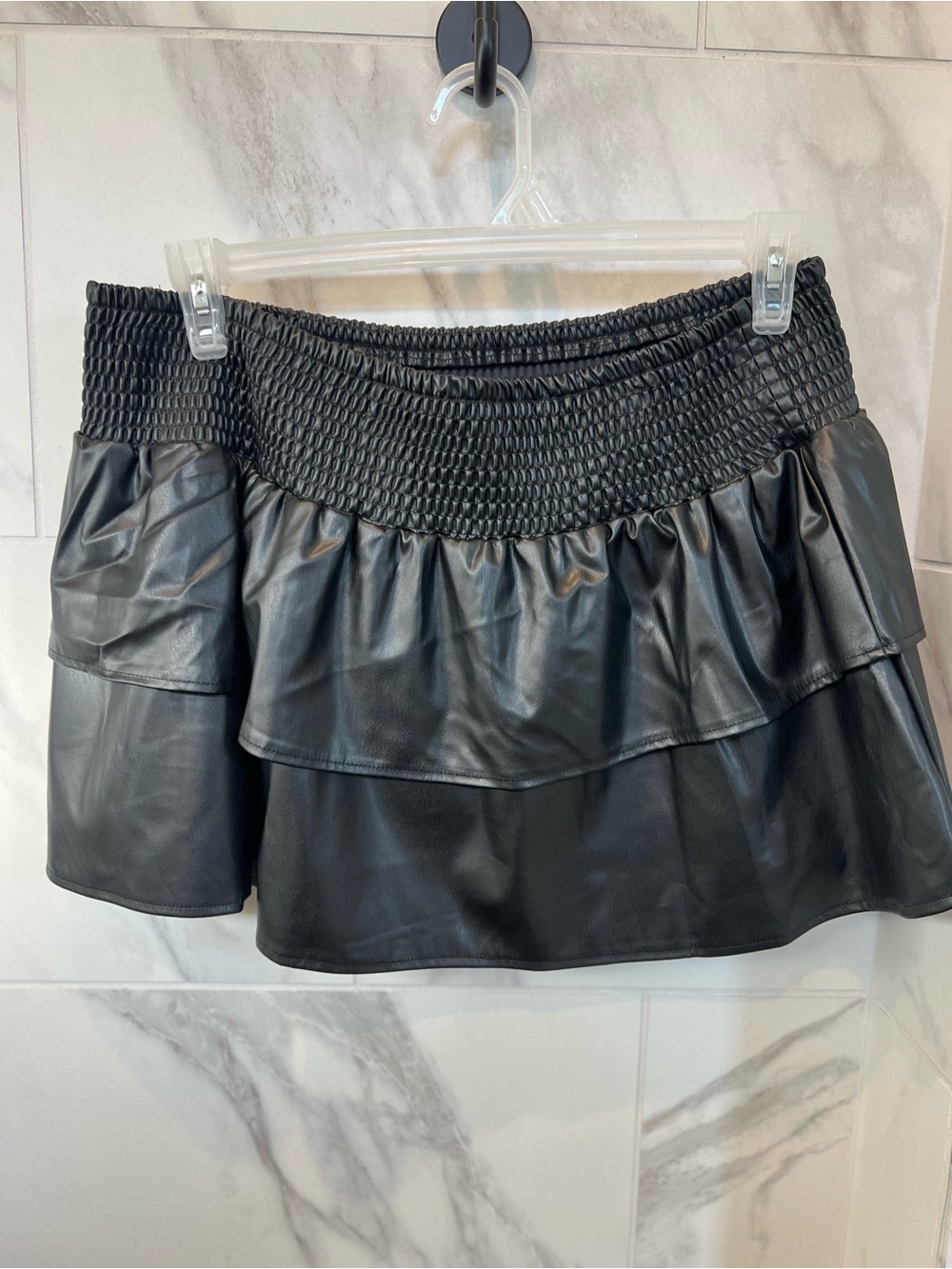No Boundaries Women's Faux Leather Smocked Tiered Mini Skirt size Xl $10 NWT
